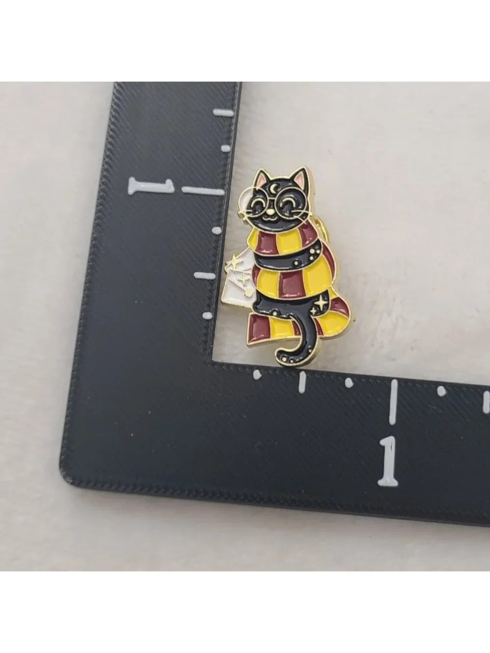 Black Cat Enamel Lapel Pin Red Gold Scarf Wizard Witchy Gothic Style